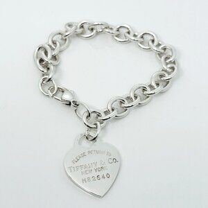 8" Medium-Large Please Return to Tiffany New York Heart Tag Charm Bracelet